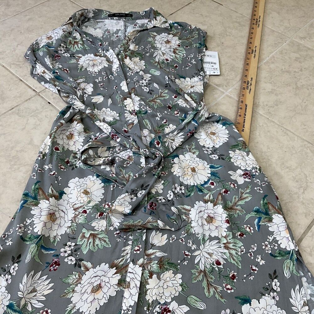 NWT Zara Women’s size XS Maxi  Dress Belted Button Up Gray/white - Picture 10 of 14